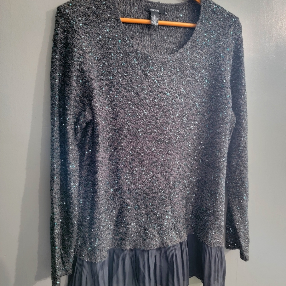 Alfani Sequined Sweater with chiffon trim